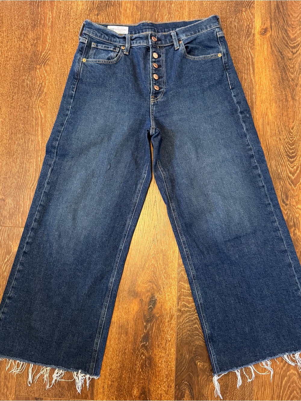 GAP Dark Blue High-Rise Wide Leg Ankle Jeans with Button Fly